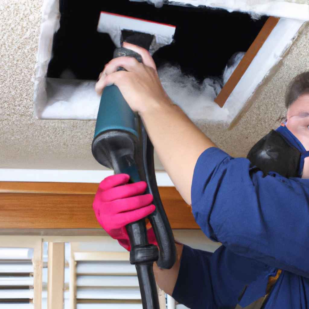 Man cleaning an air duct inside a home